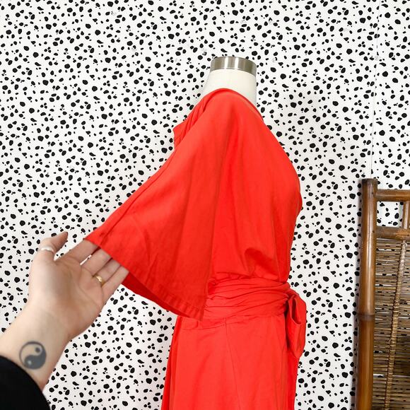 Eloquii | Bold Orange Plus Size Tie Waist short Sleeve Midi Dress 20 - Picture 6 of 12